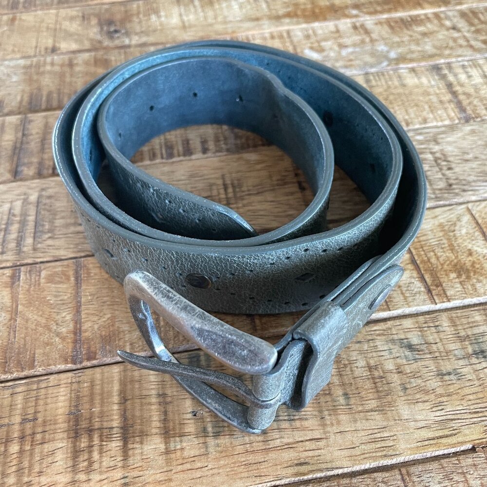 Pistil Womens Belt Size Large Gray Leather Laser Cut Boho Hippie Festival 44 “